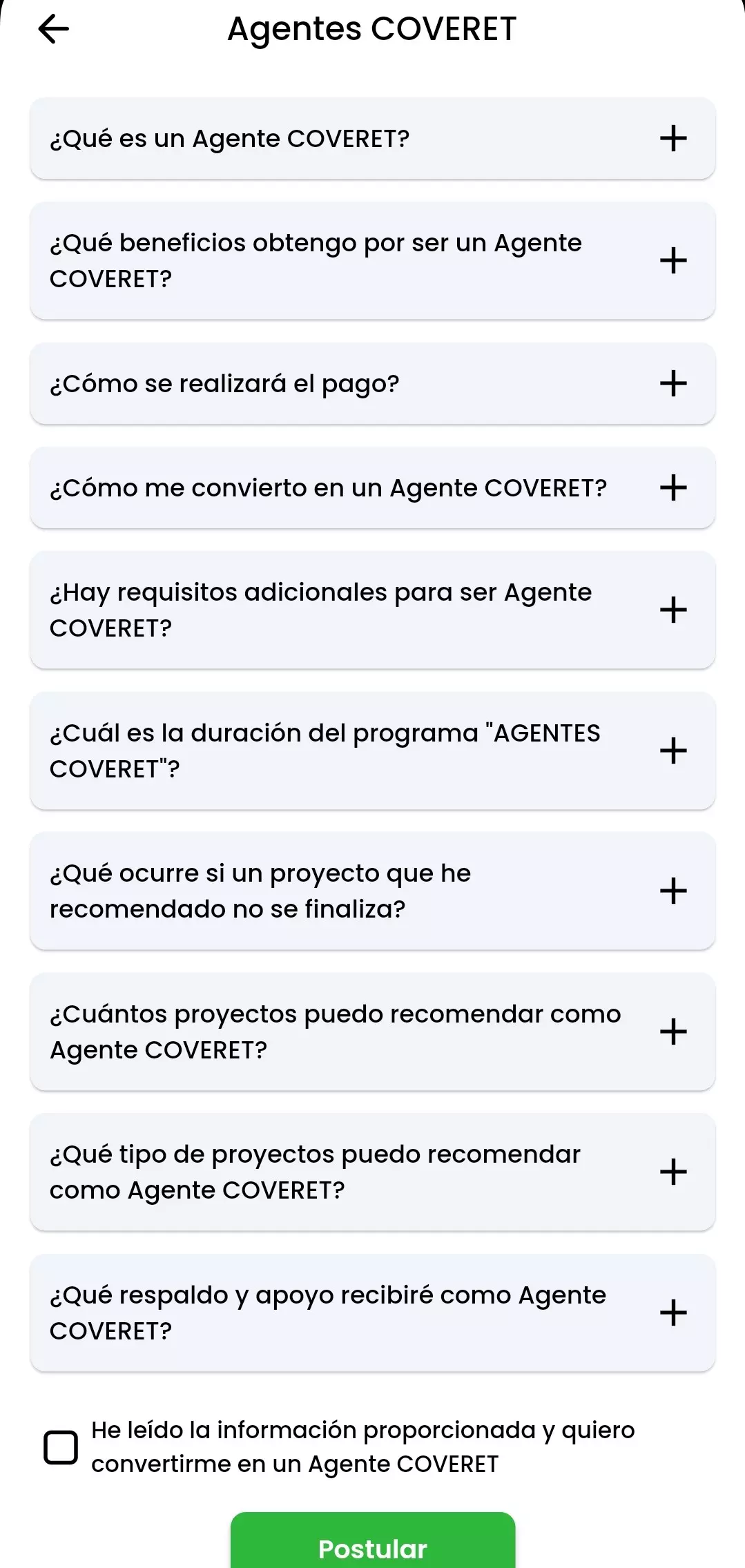 Información sobre Agentes COVERET