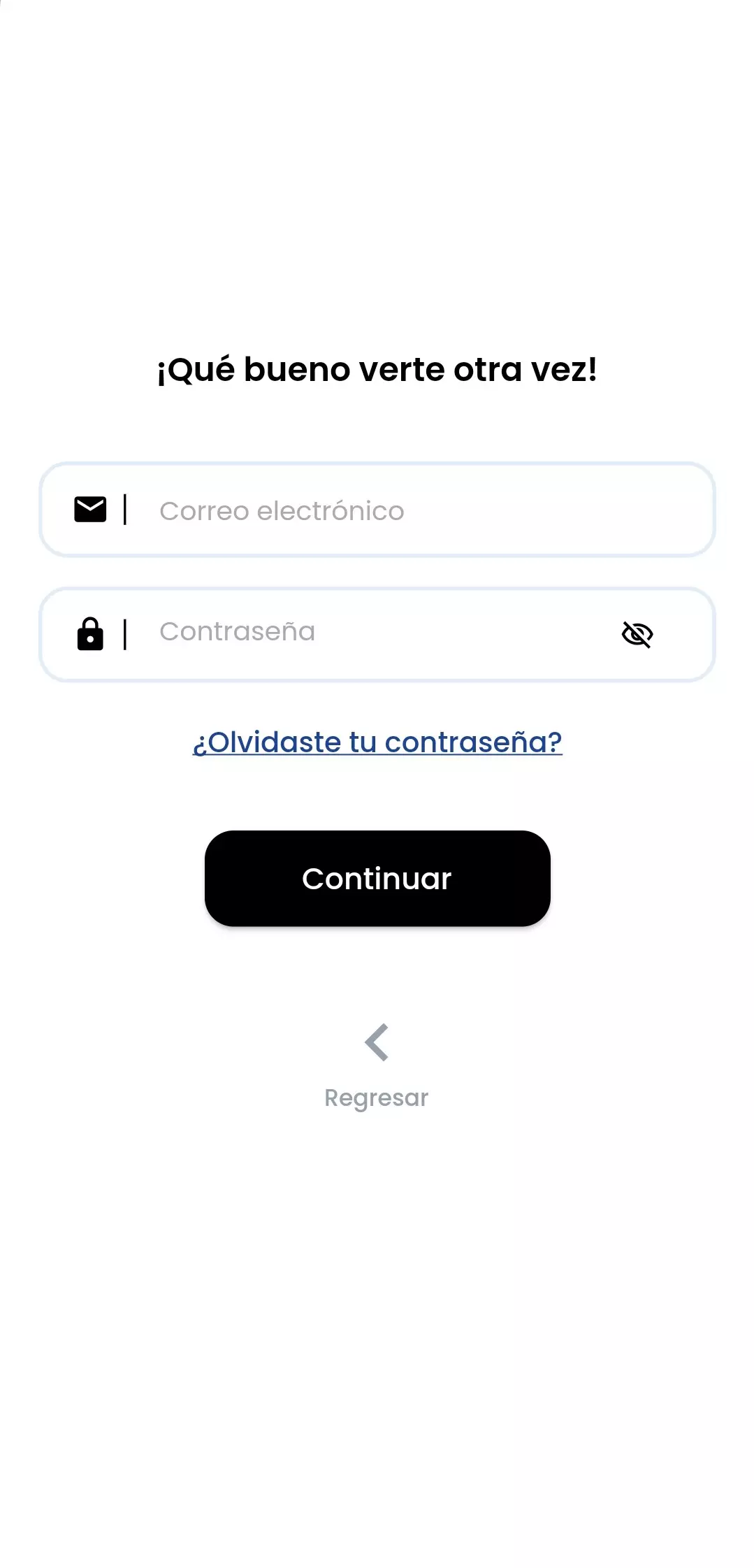 Pantalla para ingresar correo y contraseña