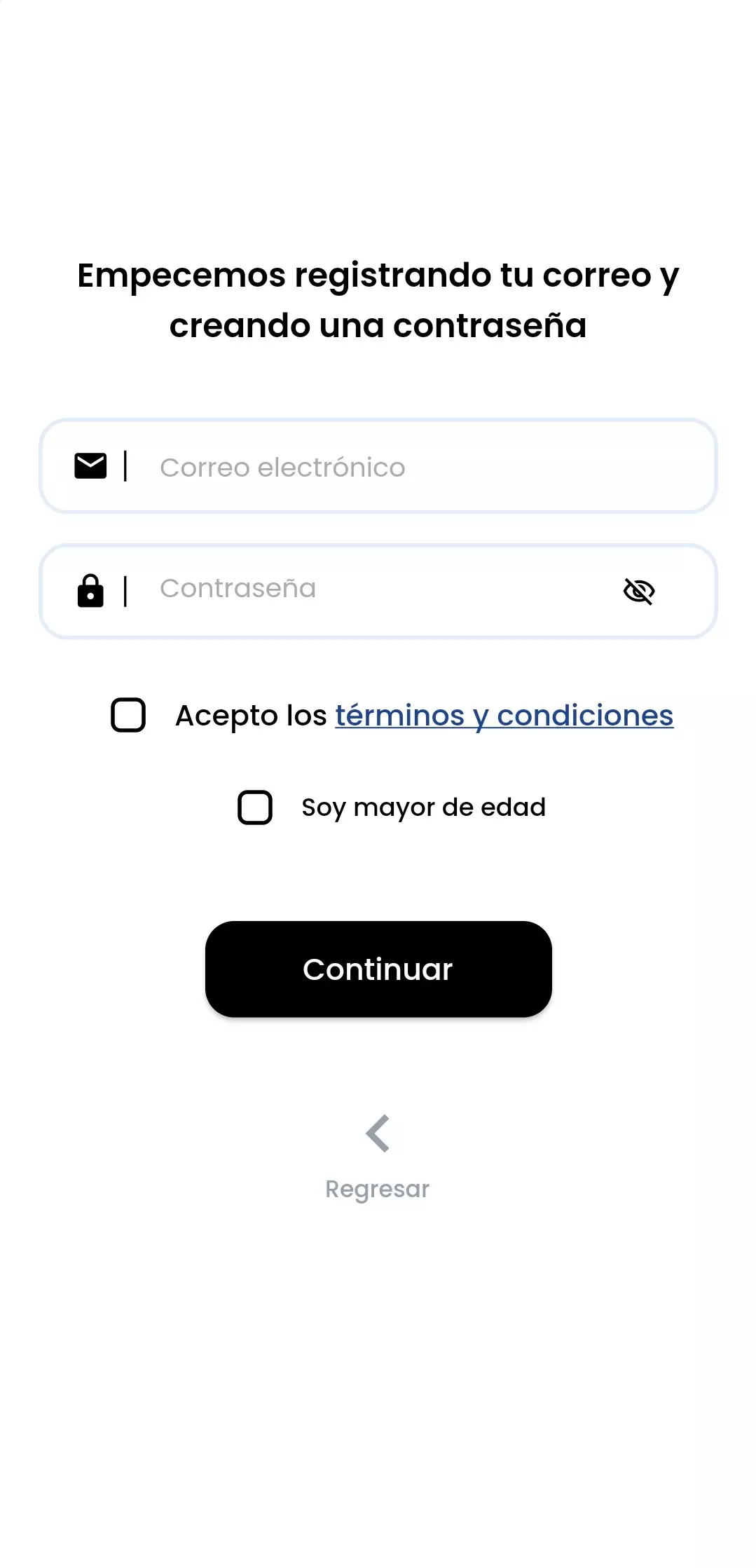 Pantalla para ingresar correo y contraseña