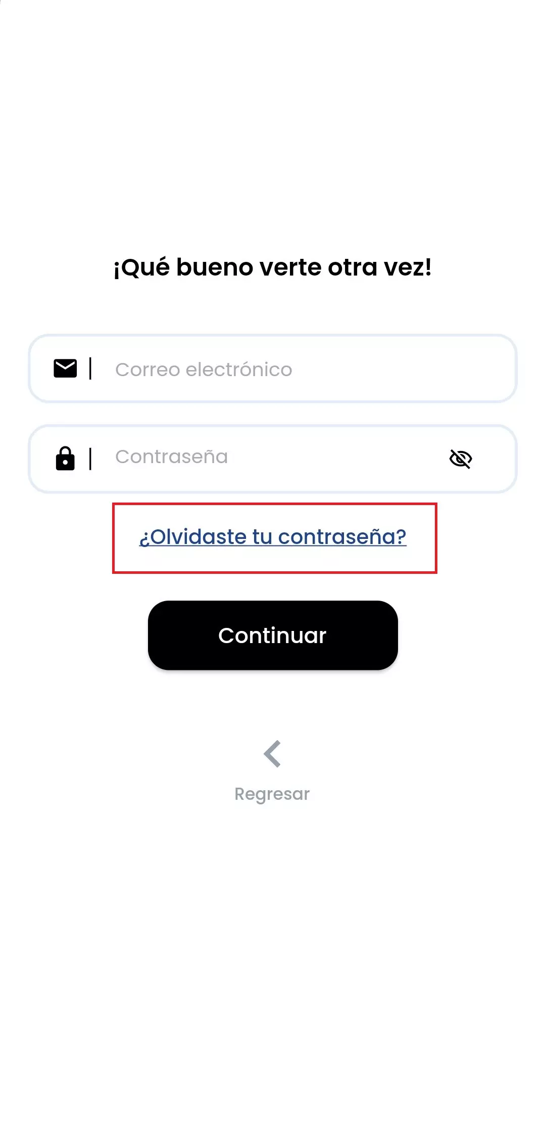 Pantalla para ingresar correo y contraseña