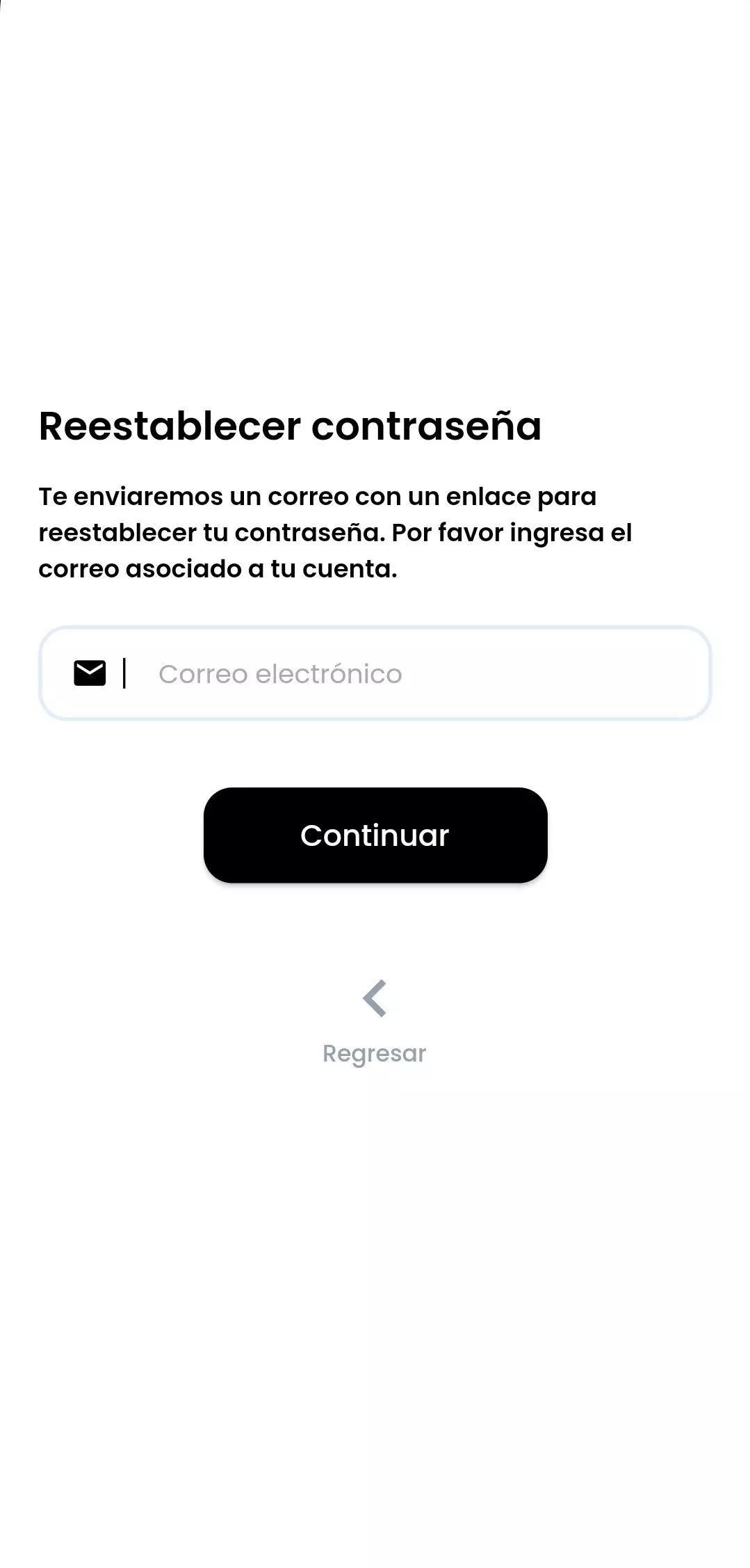 Pantalla para ingresar correo